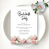 Invitation Élégant Pink Floral Script Bachelorette Party