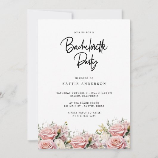 Invitation Élégant Pink Floral Script Bachelorette Party (Devant)