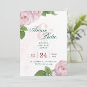 Invitation Elegant Pink Floral Wedding Anniversary (Debout devant)