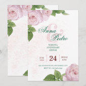 Invitation Elegant Pink Floral Wedding Anniversary (Devant / Derrière)