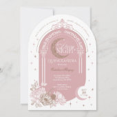 Invitation Elegant Pink Florals Moon Stars Tiara Quinceañera (Devant)