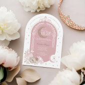 Invitation Elegant Pink Florals Moon Stars Tiara Quinceañera