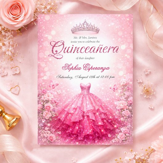 Invitation Elegant Pink & Fuchsia Quinceanera