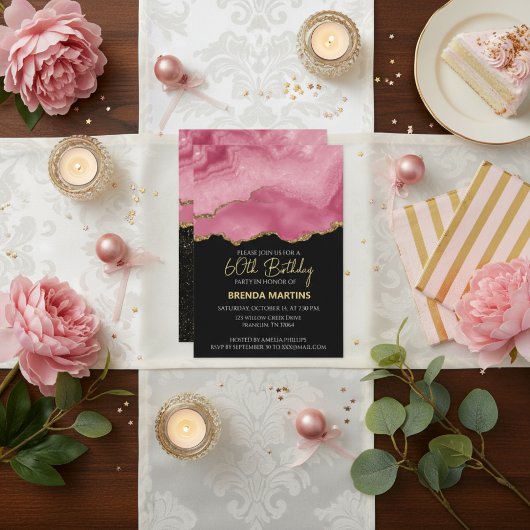 Invitation Elegant Pink Gold Abstract Marble Design