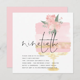 Invitation Elégant Pink Gold Anniversaire Gâteau 90ème Partie