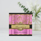 Invitation Elégant Pink Gold Black Damask Pearl Party (Debout devant)