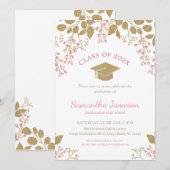 Invitation Élégant Pink Gold Floral Classe De Graduation De 2 (Devant / Derrière)