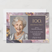 Invitation Elégant Pink Gold Photo 100e anniversaire (Devant)