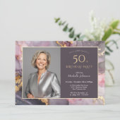 Invitation Elégant Pink Gold Photo 50e anniversaire (Debout devant)