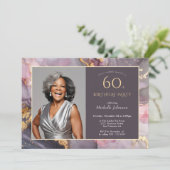 Invitation Elégant Pink Gold Photo 60e anniversaire (Debout devant)