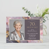 Invitation Elégant Pink Gold Photo 70e anniversaire (Debout devant)