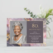 Invitation Elégant Pink Gold Photo 80e anniversaire (Debout devant)