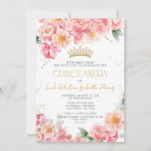 Invitation Elégant Pink Gold QR Code Floral Quinceañera (Devant)