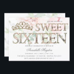 Invitation Élégant Pink Gold Tiara Floral Sweet 16<br><div class="desc">Elégant Pink Gold Tiara Floral Sweet 16 Invitation</div>