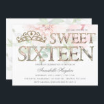 Invitation Élégant Pink Gold Tiara Floral Sweet 16<br><div class="desc">Elégant Pink Gold Tiara Floral Sweet 16 Invitation</div>