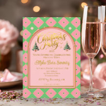Elegant Pink & Green Harlequin Christmas Party 