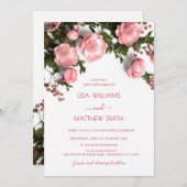 Invitation Elegant Pink Greenery 3D Roses Wedding (Devant / Derrière)