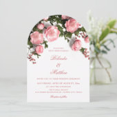 Invitation Elegant Pink Greenery 3D Roses Wedding (Debout devant)