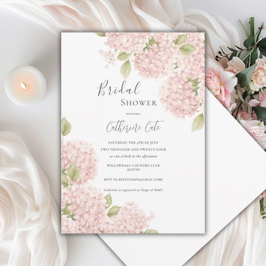 Invitation Elegant Pink Hydrangea Bridal Shower 