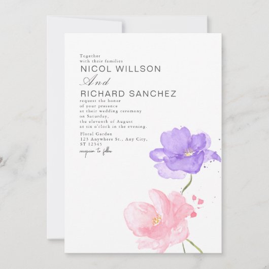 Invitation Elegant Pink & Lilac Floral Wedding  (Devant)
