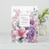 Invitation Elegant Pink Lily Purple Hydrangea Lilac (Debout devant)