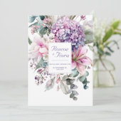 Invitation Elegant Pink Lily Purple Hydrangea Watercolor (Debout devant)