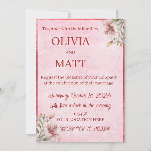 Invitation Elegant Pink Marble Watercolor (Devant)