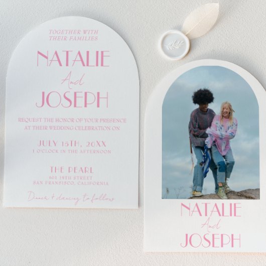 Invitation Elegant Pink Minimalist Wedding Photo Arched