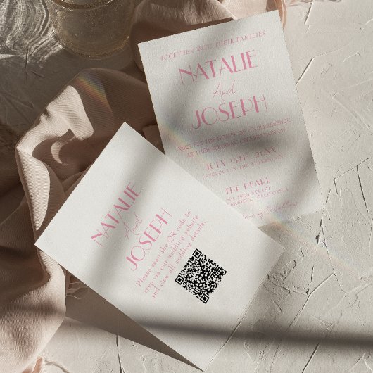 Invitation Elegant Pink Orange Stylish QR Code Wedding