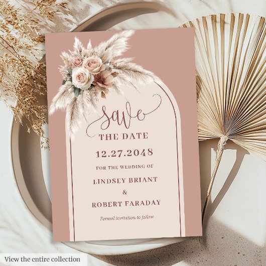 Invitation Elegant Pink Pampas Grass Wedding Save the Date