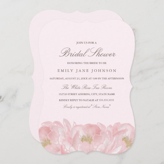 Invitation Elegant Pink Peony (Devant / Derrière)