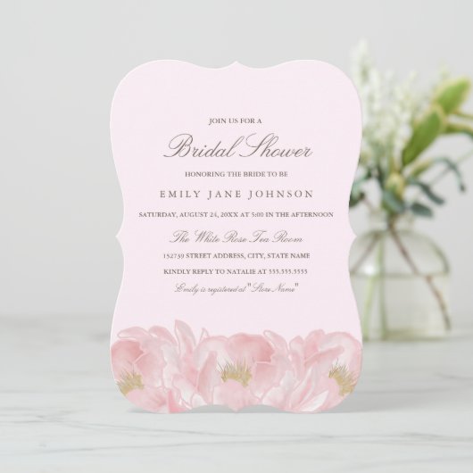 Invitation Elegant Pink Peony (Debout devant)
