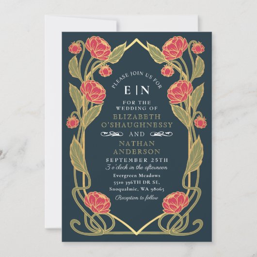 Invitation Elegant Pink Peony Art Nouveau QR Code Wedding (Devant)