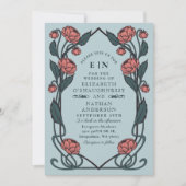 Invitation Elegant Pink Peony Art Nouveau QR Code Wedding (Devant)