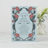 Invitation Elegant Pink Peony Art Nouveau QR Code Wedding (Debout devant)