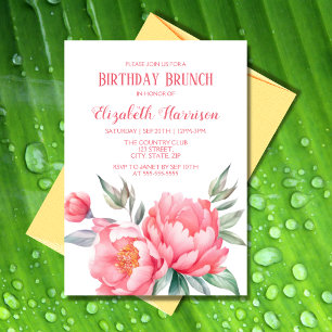 Invitation Elégant Pink Peony Botanical Anniversaire Brunch