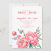 Invitation Elégant Pink Peony Botanical Anniversaire Brunch (Devant)