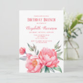 Invitation Elégant Pink Peony Botanical Anniversaire Brunch (Debout devant)