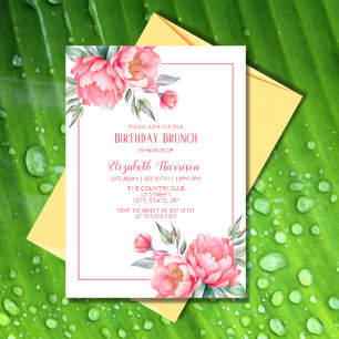 Invitation Elégant Pink Peony Vert Anniversaire Brunch