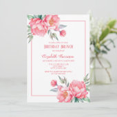 Invitation Elégant Pink Peony Vert Anniversaire Brunch (Debout devant)