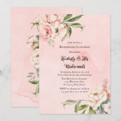 Invitation Élégant Pink Peony Wreath Bridesmaids Déjeuner (Devant / Derrière)