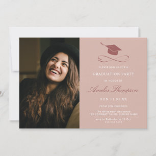 Invitation Élégant Pink Photo Graduation Party Grad Casquette