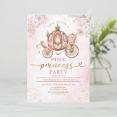 Invitation Elegant Pink Princess Birthday Carriage Flowers (Debout devant)