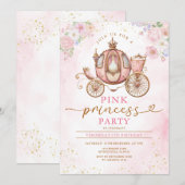 Invitation Elegant Pink Princess Birthday Carriage Flowers (Devant / Derrière)