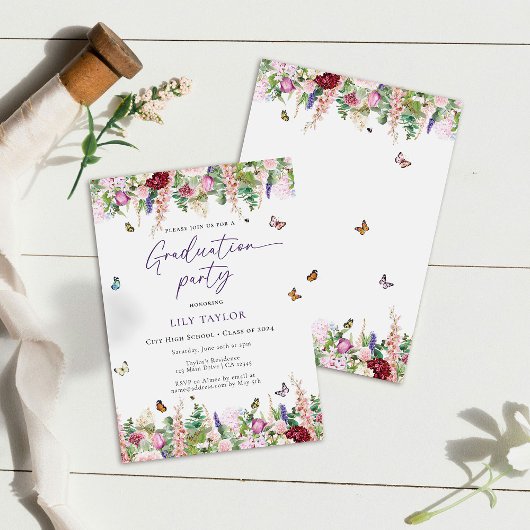 Invitation Élégant Pink Purple Floral Party