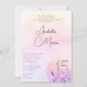 Invitation Élégant Pink Purple Floral Quinceanera Party