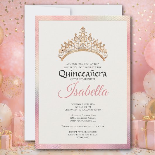 Invitation Elegant Pink Quinceanera 15th Birthday