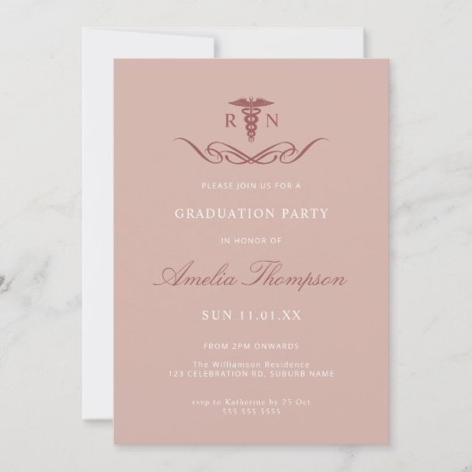 Invitation Élégant Pink RN Grad Party Nurse Graduation (Devant)