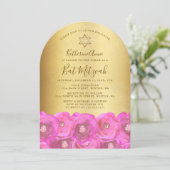 Invitation Elegant Pink Rose Floral Gold Bat Mitzvah (Debout devant)