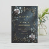 Invitation Elegant Pink Rose Silver Leaf Frame Wedding (Debout devant)